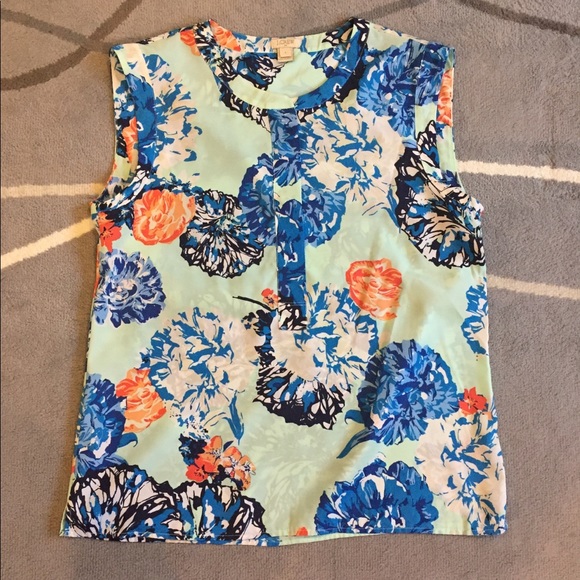J. Crew Tops - J crew sleeveless blue floral print tank top med